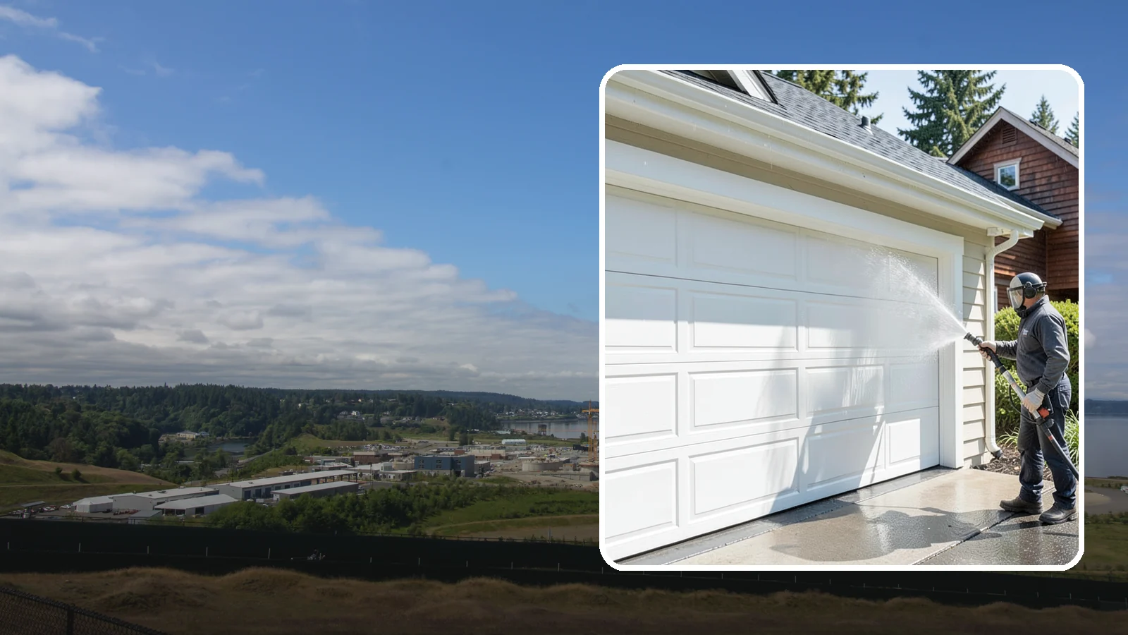Garage Door Washing in University Place, Pierce County, WA - We clean garage doors panel by panel to lift road film, pollen, and the gray oxidation that dulls Washington driveways.