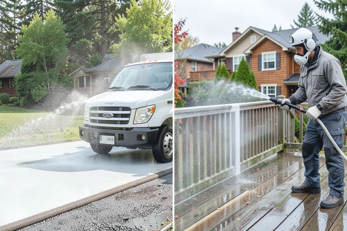 Garage Door Washing in Wilkeson, Pierce County, WA - Rinse loose dust and cobwebs from panels and track hardware