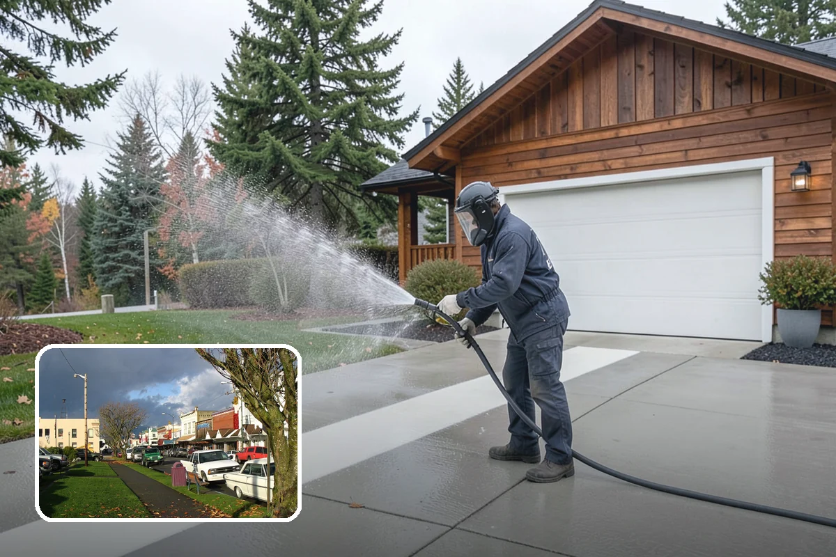 Garage Floor Cleaning in Arlington, Snohomish County, WA - Cuts through years of oil, brake dust, and tracked-in road salt