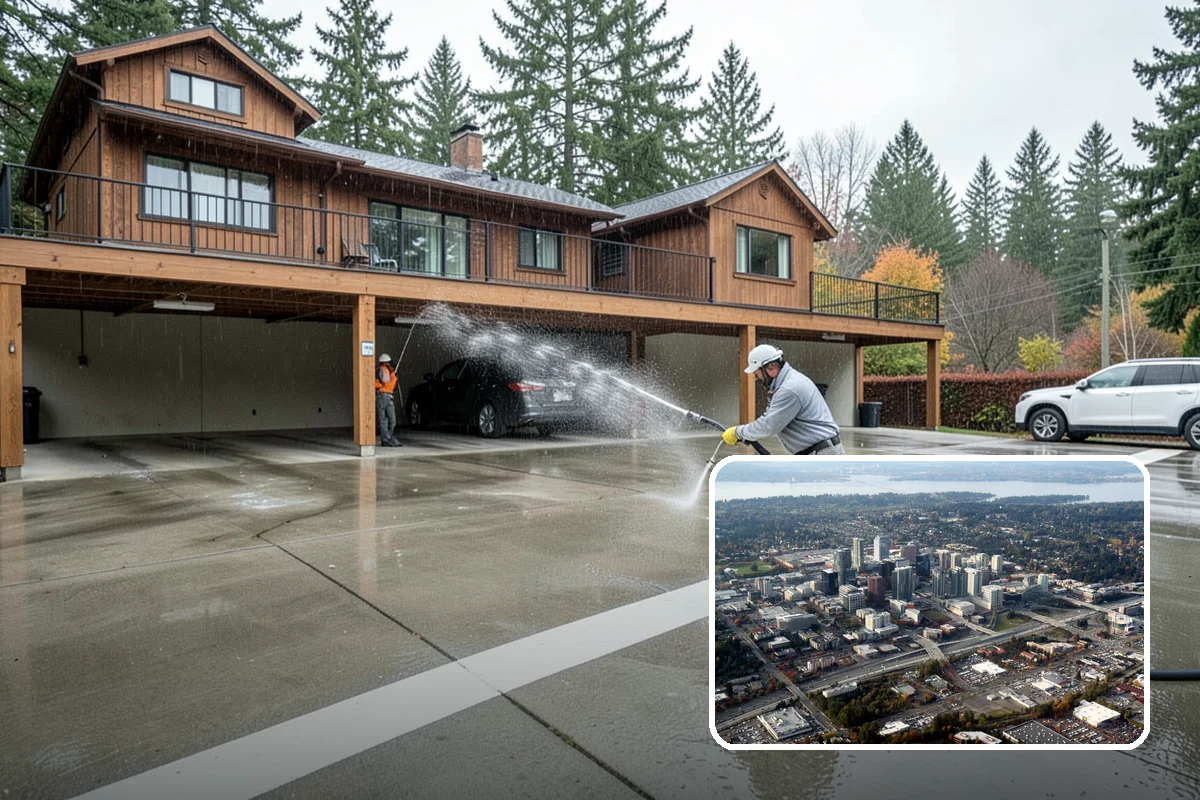 Garage Floor Cleaning in Bellevue, King County, WA - Cuts through years of oil, brake dust, and tracked-in road salt