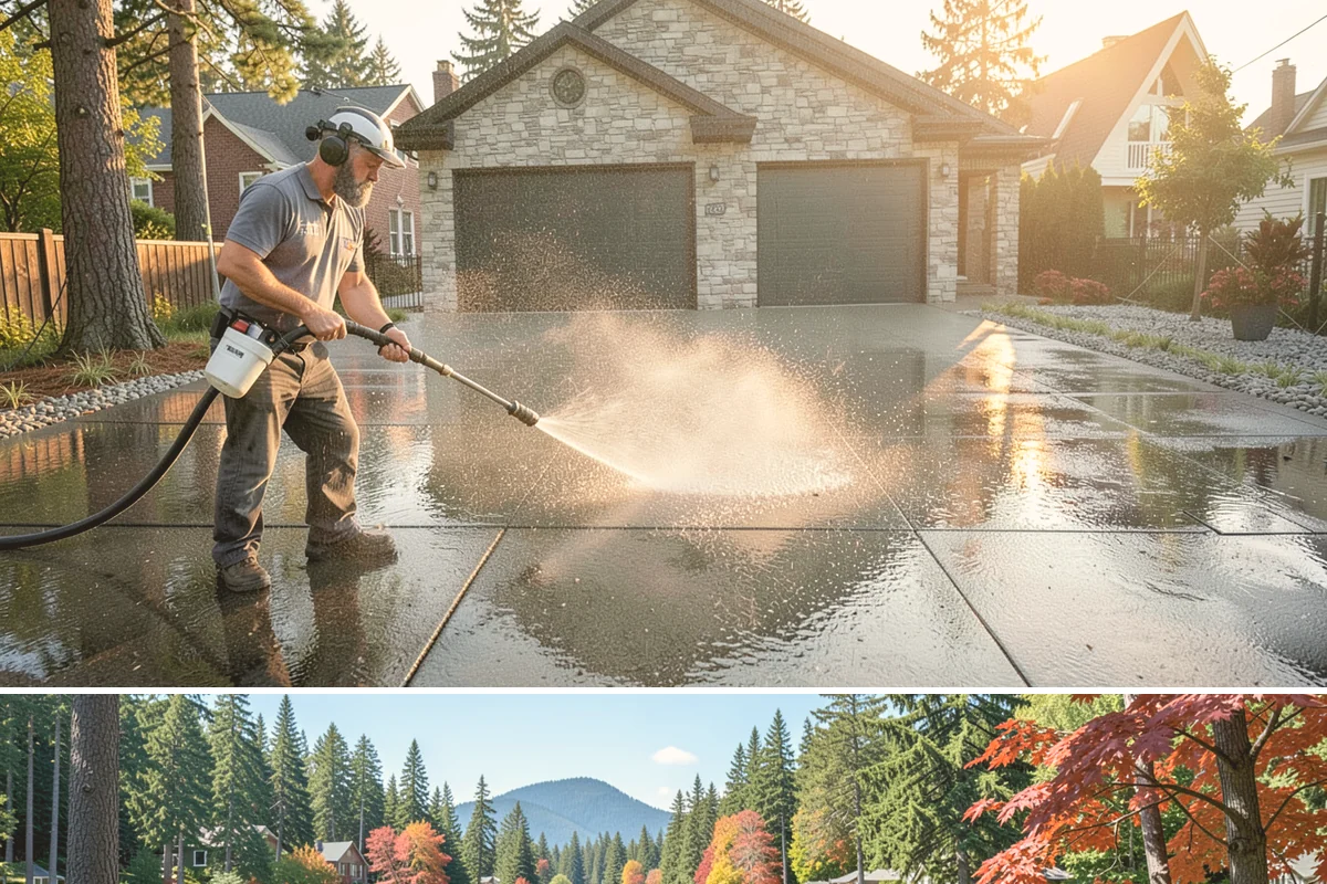 Garage Floor Cleaning in Covington, King County, WA - Because a garage floor is sheltered, this service works year-round, though winter is popular when homeowners prep for coating...