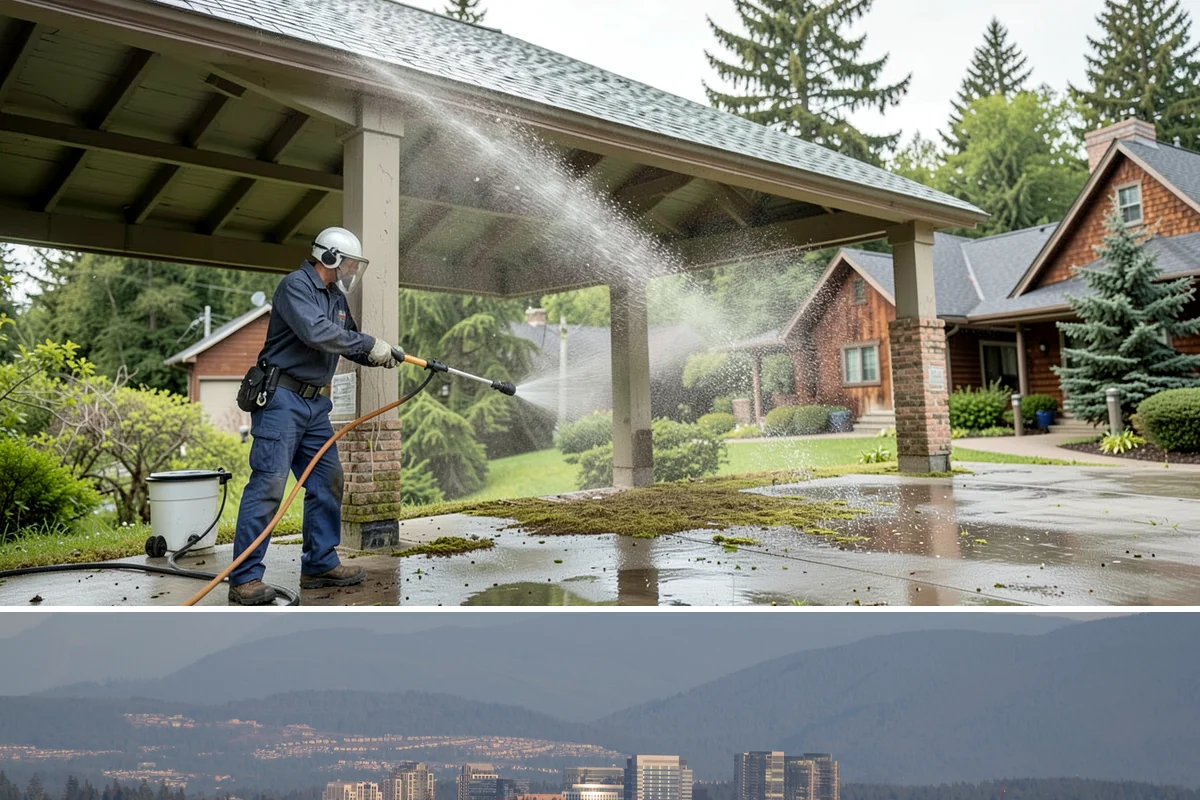 Garage Floor Cleaning in Medina, King County, WA - Because a garage floor is sheltered, this service works year-round, though winter is popular when homeowners prep for coating...