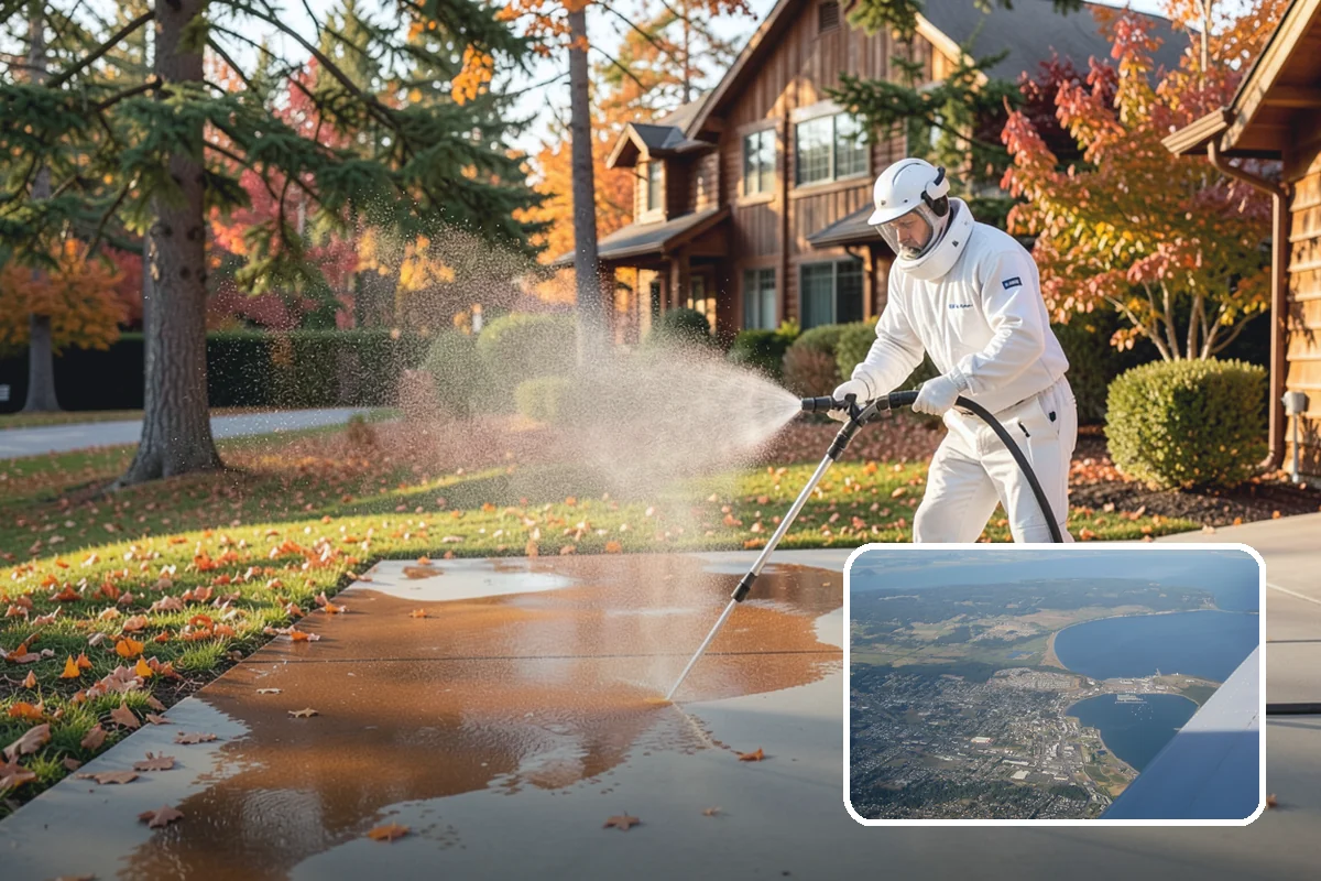 Garage Floor Cleaning in Oak Harbor, Island County, WA - Cuts through years of oil, brake dust, and tracked-in road salt