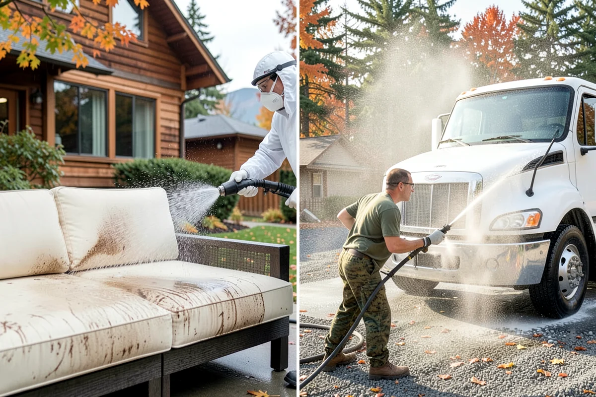 Garage Floor Cleaning in Puyallup, Pierce County, WA - Clear the floor and mask off walls and storage areas