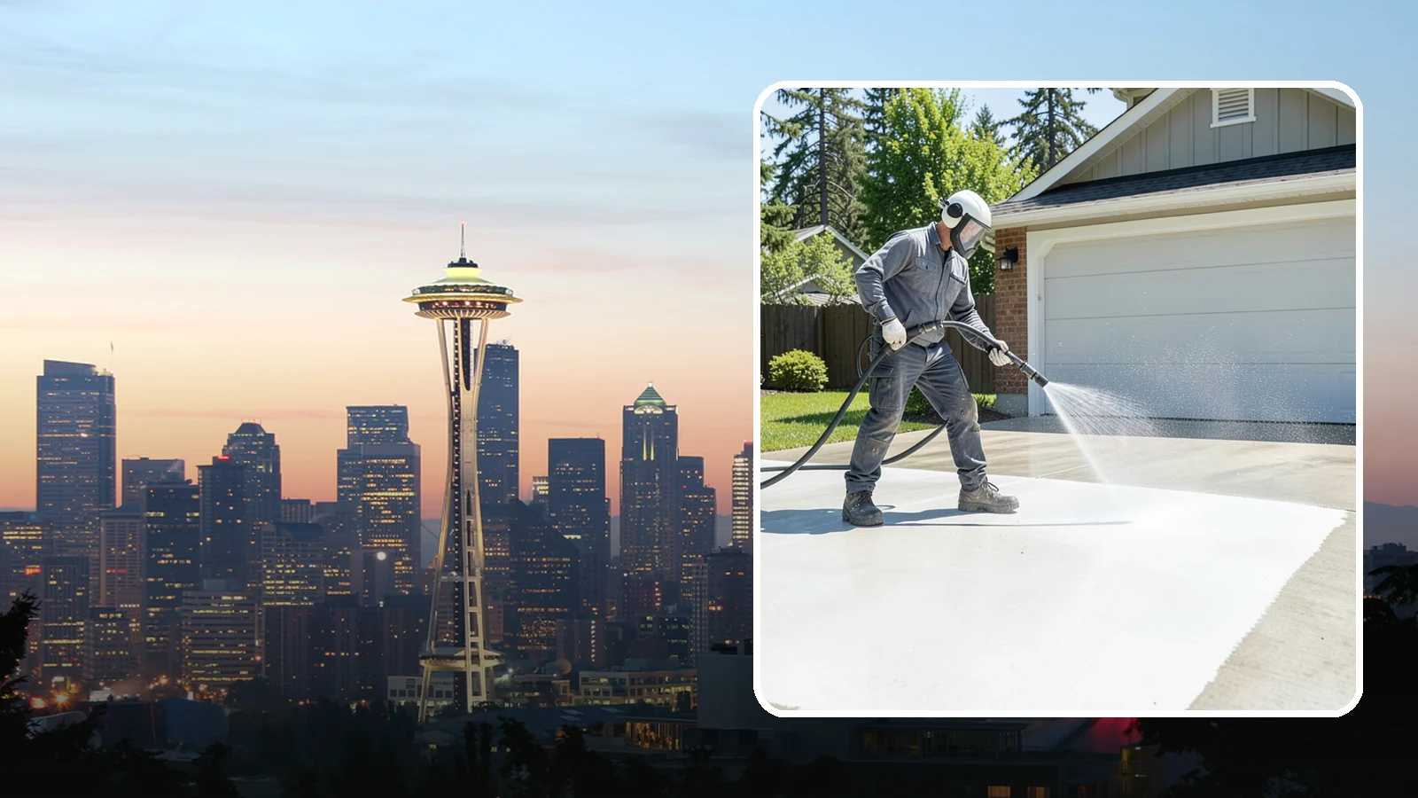 Garage Floor Cleaning in Seattle, King County, WA - Deep-clean oil-soaked, dusty garage floors to a bright, safer surface ready for parking or coating.
