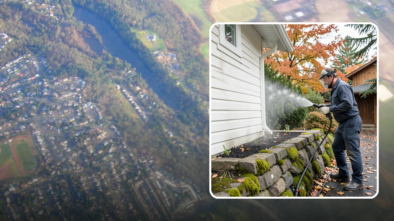 Garden Wall Cleaning in Algona, King County, WA - We wash garden and retaining walls to clear the moss, soil stain, and efflorescence that mark these low landscape features.