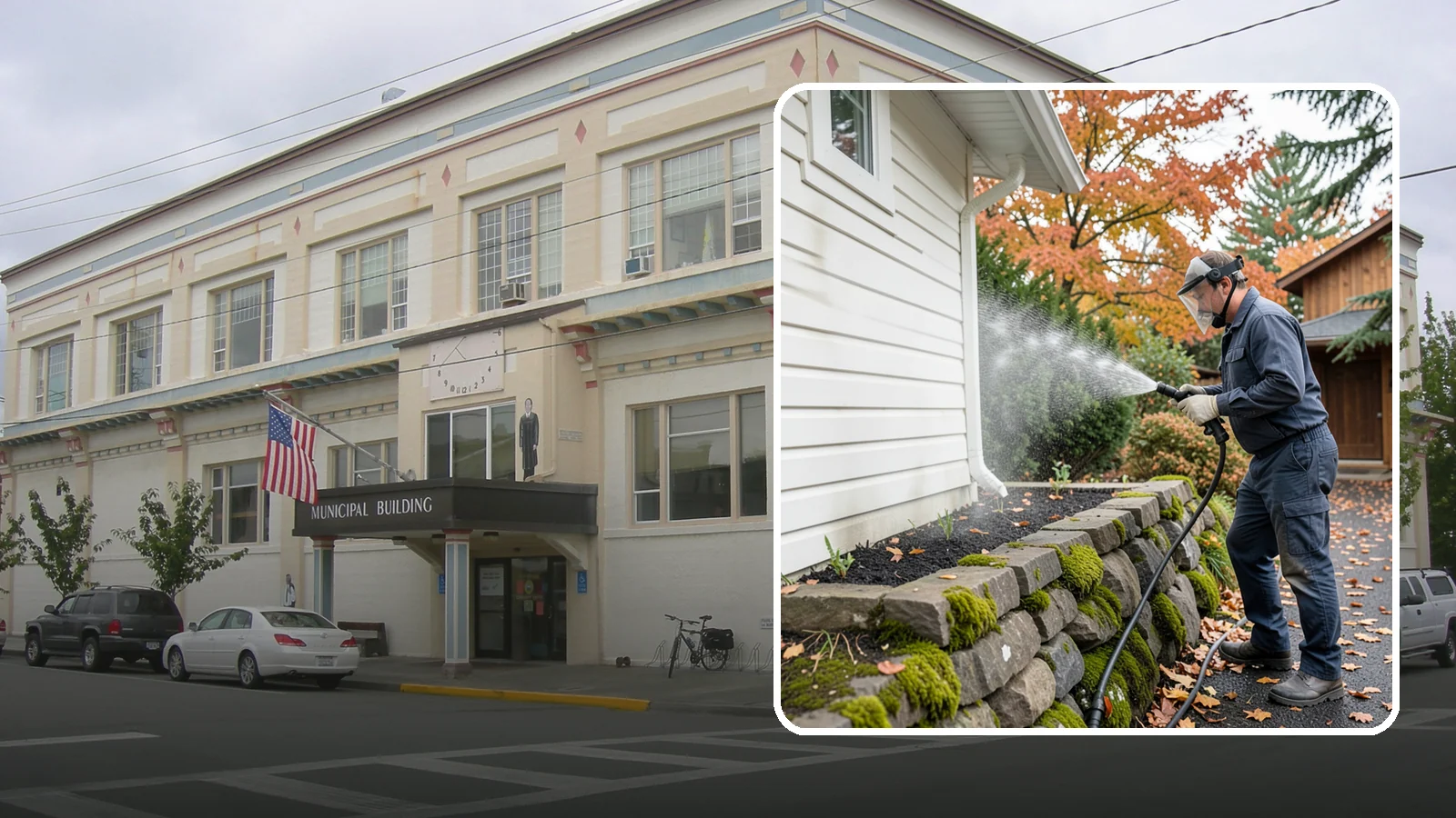 Garden Wall Cleaning in Anacortes, Skagit County, WA - We wash garden and retaining walls to clear the moss, soil stain, and efflorescence that mark these low landscape features.