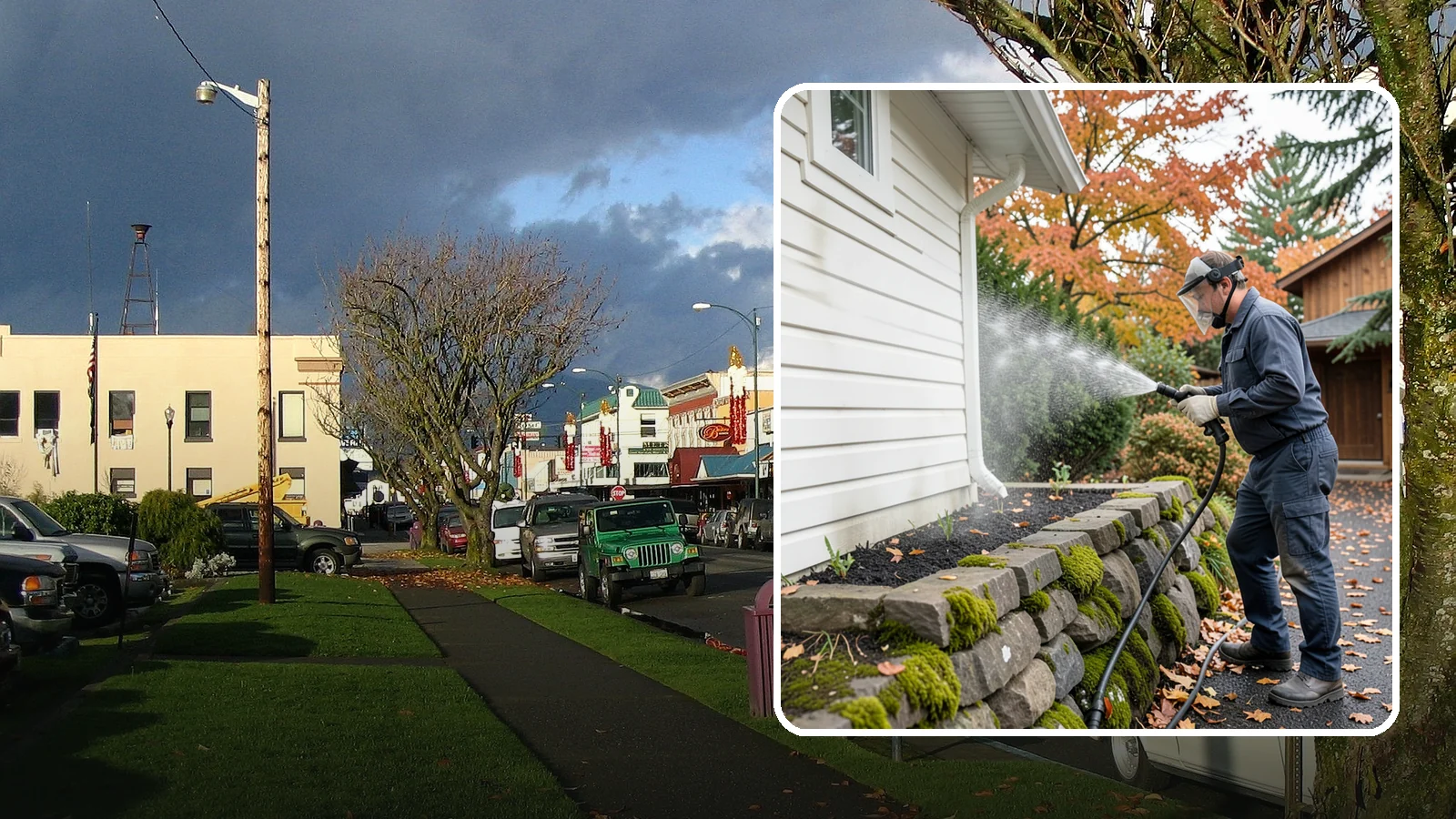 Garden Wall Cleaning in Arlington, Snohomish County, WA - We wash garden and retaining walls to clear the moss, soil stain, and efflorescence that mark these low landscape features.
