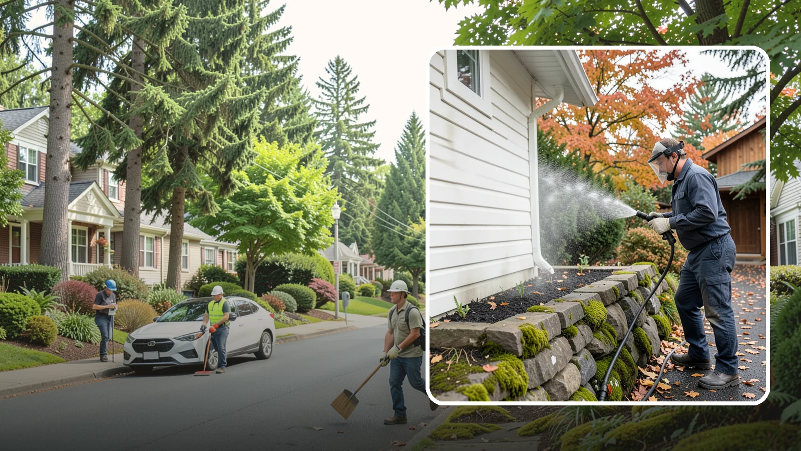 Garden Wall Cleaning in Beaux Arts Village, King County, WA - We wash garden and retaining walls to clear the moss, soil stain, and efflorescence that mark these low landscape features.