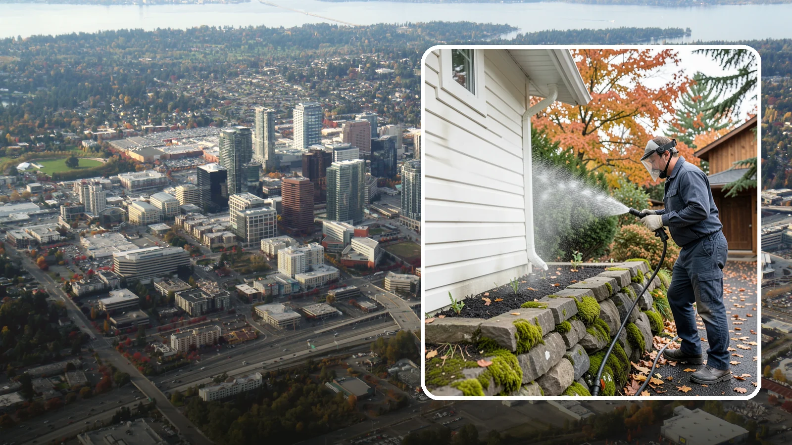 Garden Wall Cleaning in Bellevue, King County, WA - We wash garden and retaining walls to clear the moss, soil stain, and efflorescence that mark these low landscape features.