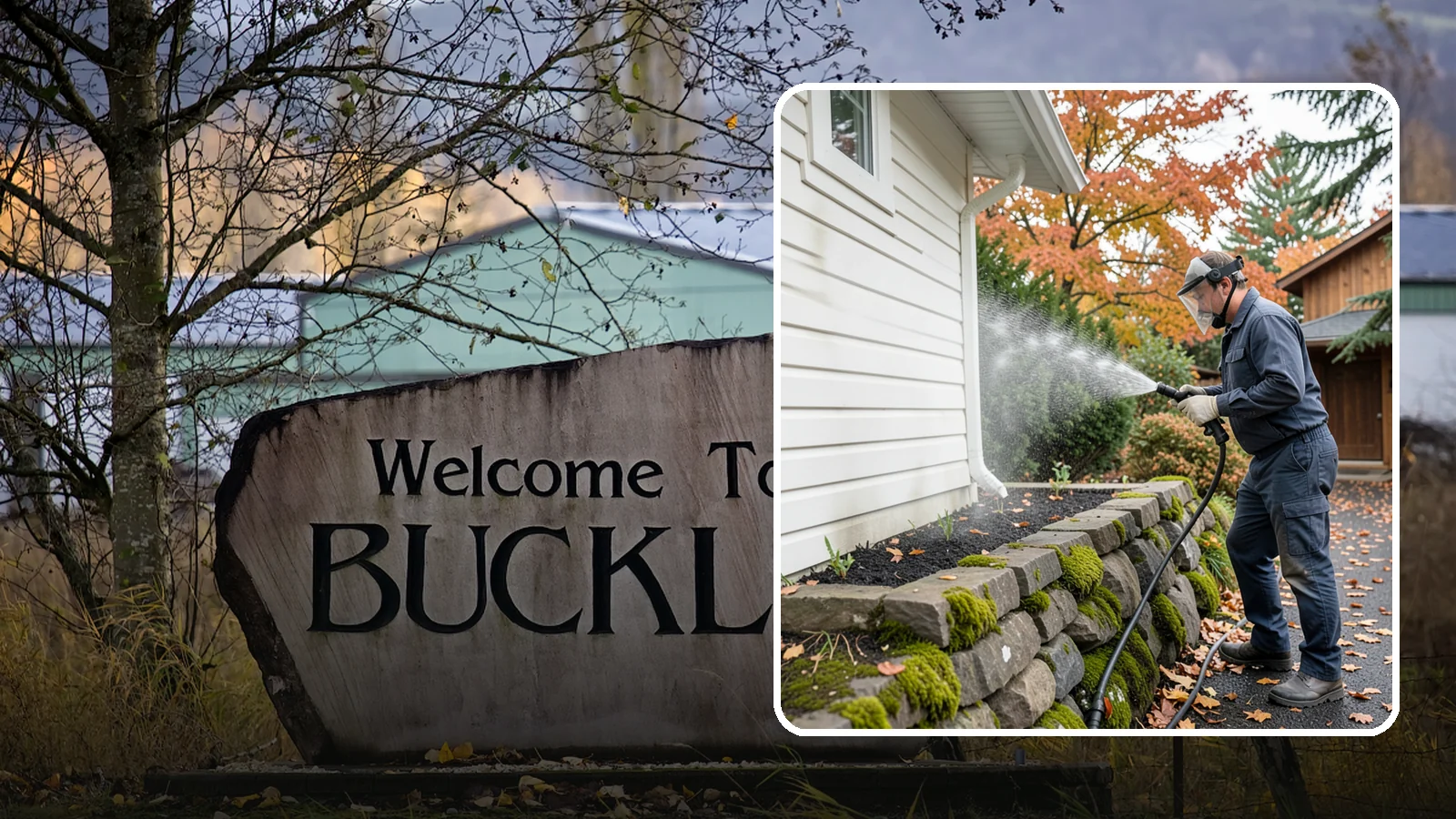 Garden Wall Cleaning in Buckley, Pierce County, WA - We wash garden and retaining walls to clear the moss, soil stain, and efflorescence that mark these low landscape features.