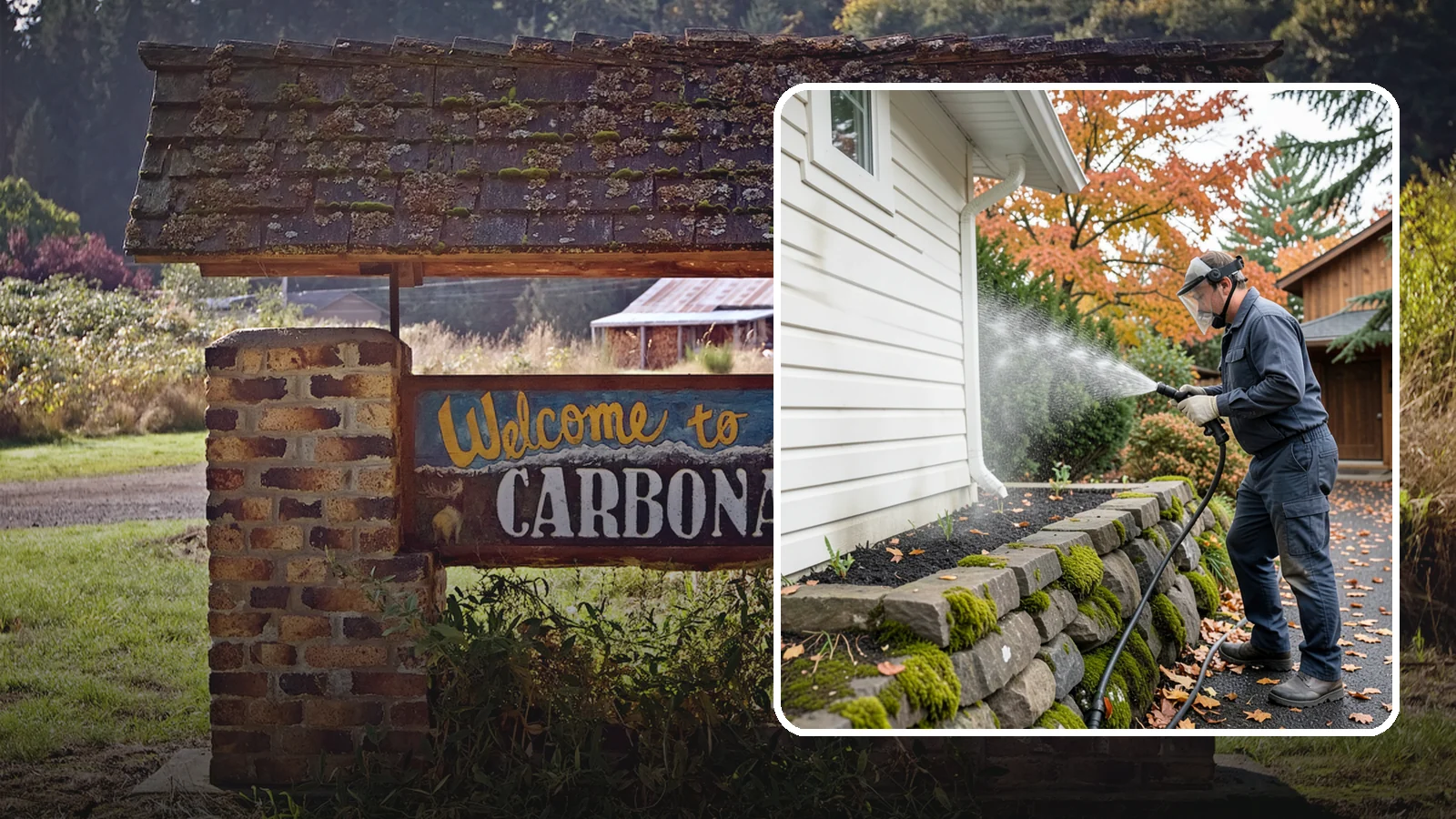 Garden Wall Cleaning in Carbonado, Pierce County, WA - We wash garden and retaining walls to clear the moss, soil stain, and efflorescence that mark these low landscape features.