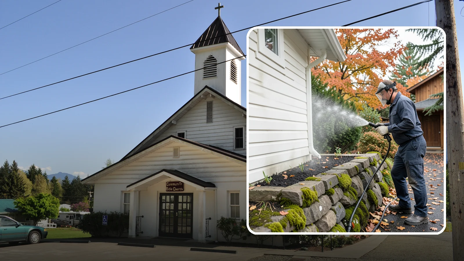 Garden Wall Cleaning in Concrete, Skagit County, WA - We wash garden and retaining walls to clear the moss, soil stain, and efflorescence that mark these low landscape features.