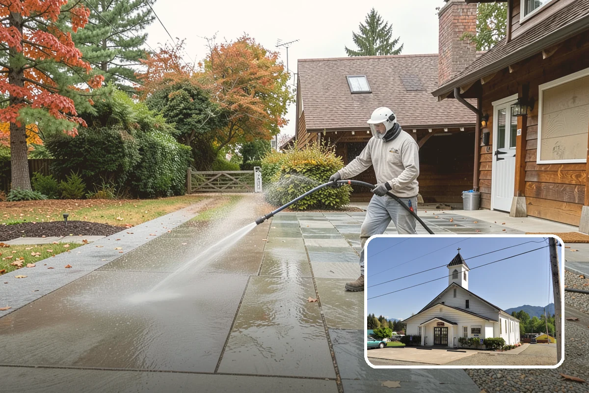 Garden Wall Cleaning in Concrete, Skagit County, WA - Removes moss and soil staining from wall faces and caps