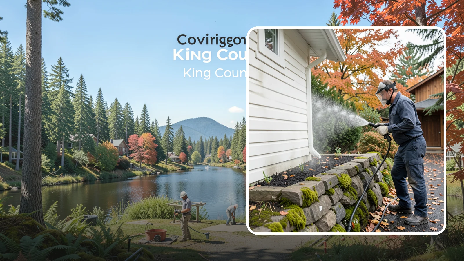 Garden Wall Cleaning in Covington, King County, WA - We wash garden and retaining walls to clear the moss, soil stain, and efflorescence that mark these low landscape features.
