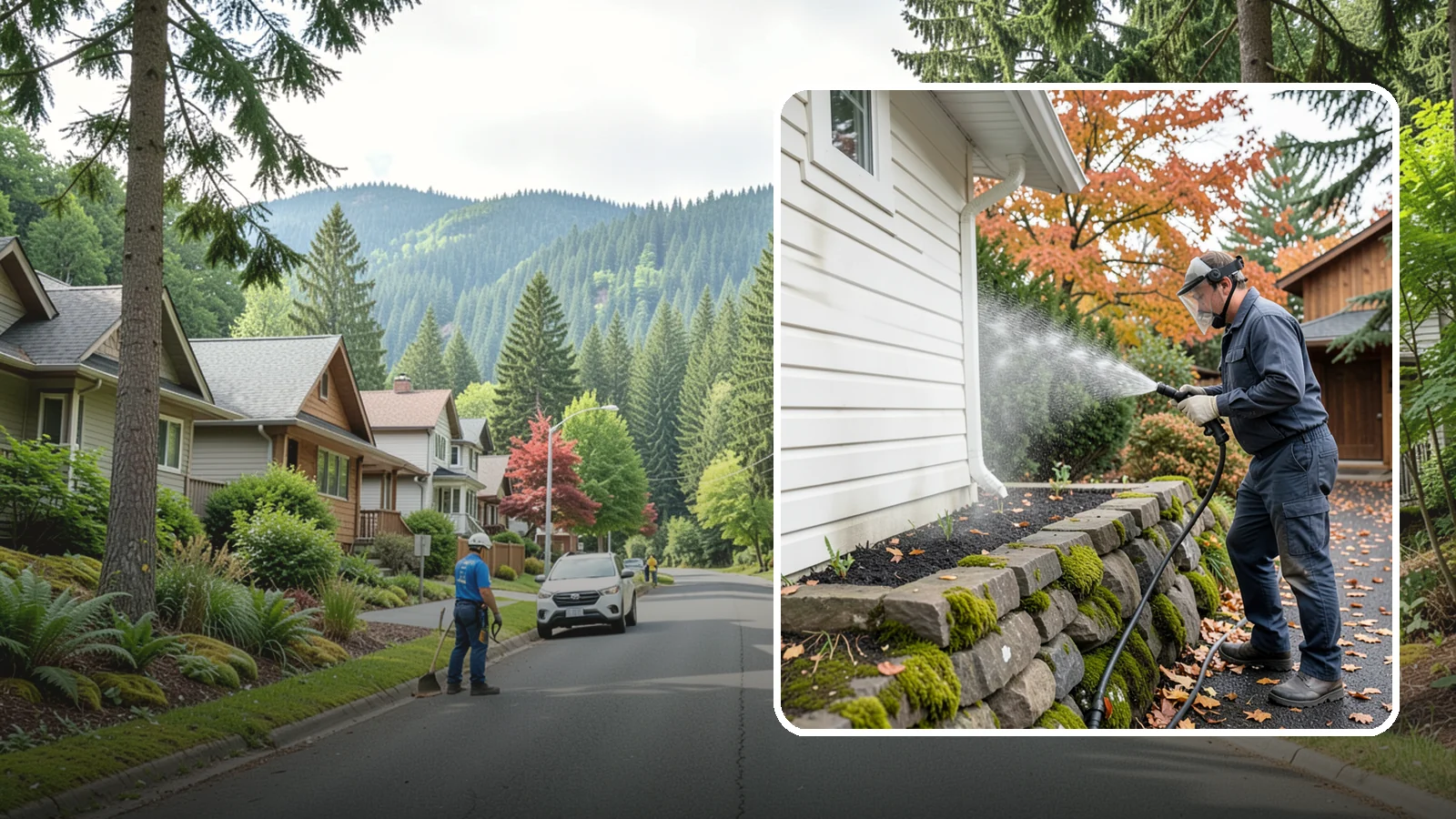 Garden Wall Cleaning in Darrington, Snohomish County, WA - We wash garden and retaining walls to clear the moss, soil stain, and efflorescence that mark these low landscape features.