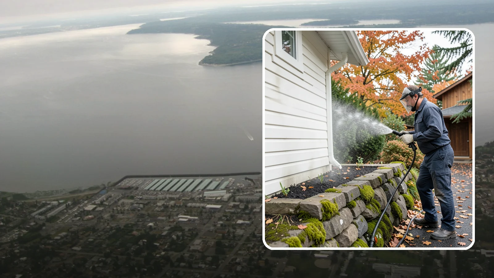 Garden Wall Cleaning in Des Moines, King County, WA - We wash garden and retaining walls to clear the moss, soil stain, and efflorescence that mark these low landscape features.