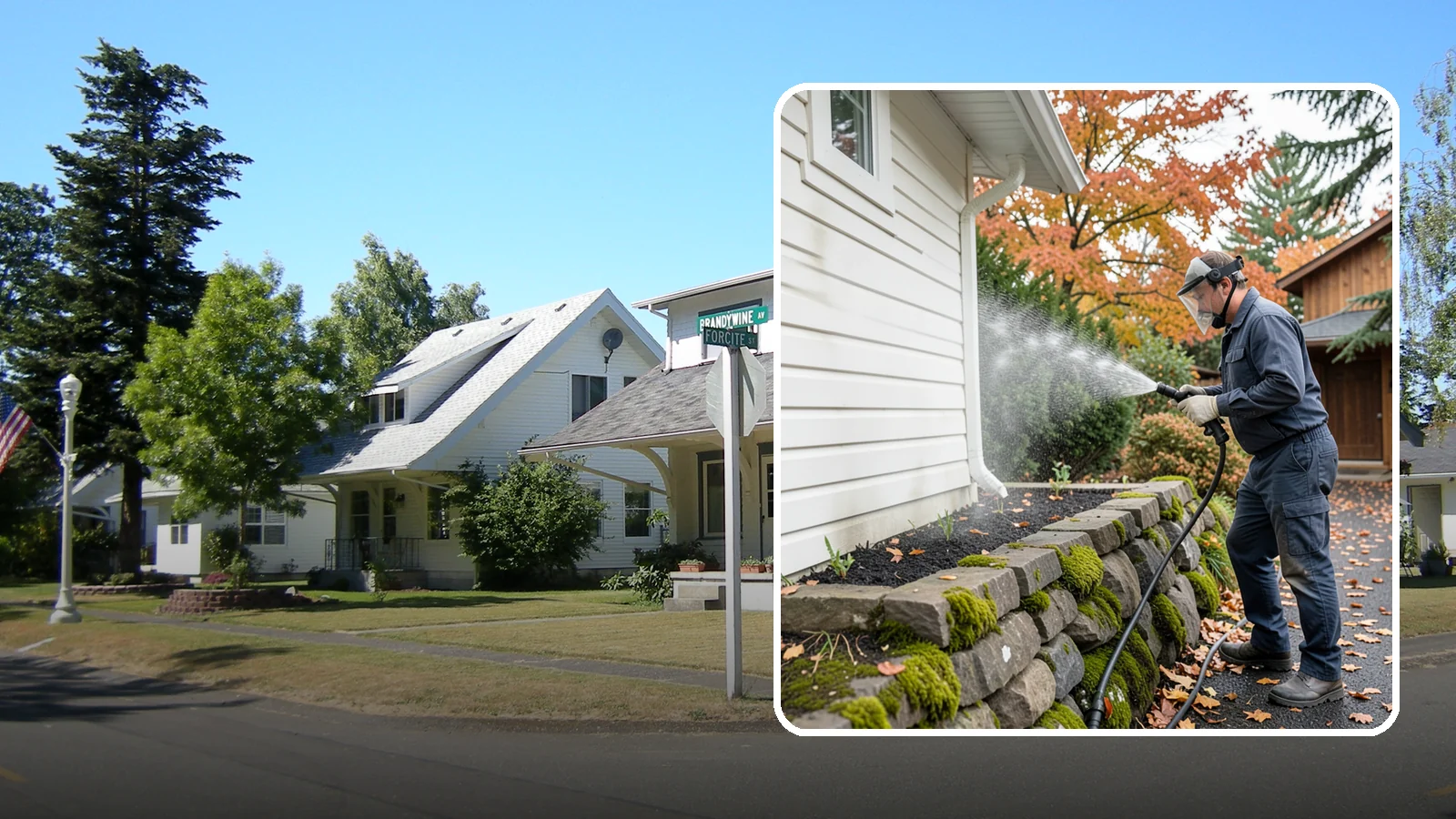 Garden Wall Cleaning in DuPont, Pierce County, WA - We wash garden and retaining walls to clear the moss, soil stain, and efflorescence that mark these low landscape features.