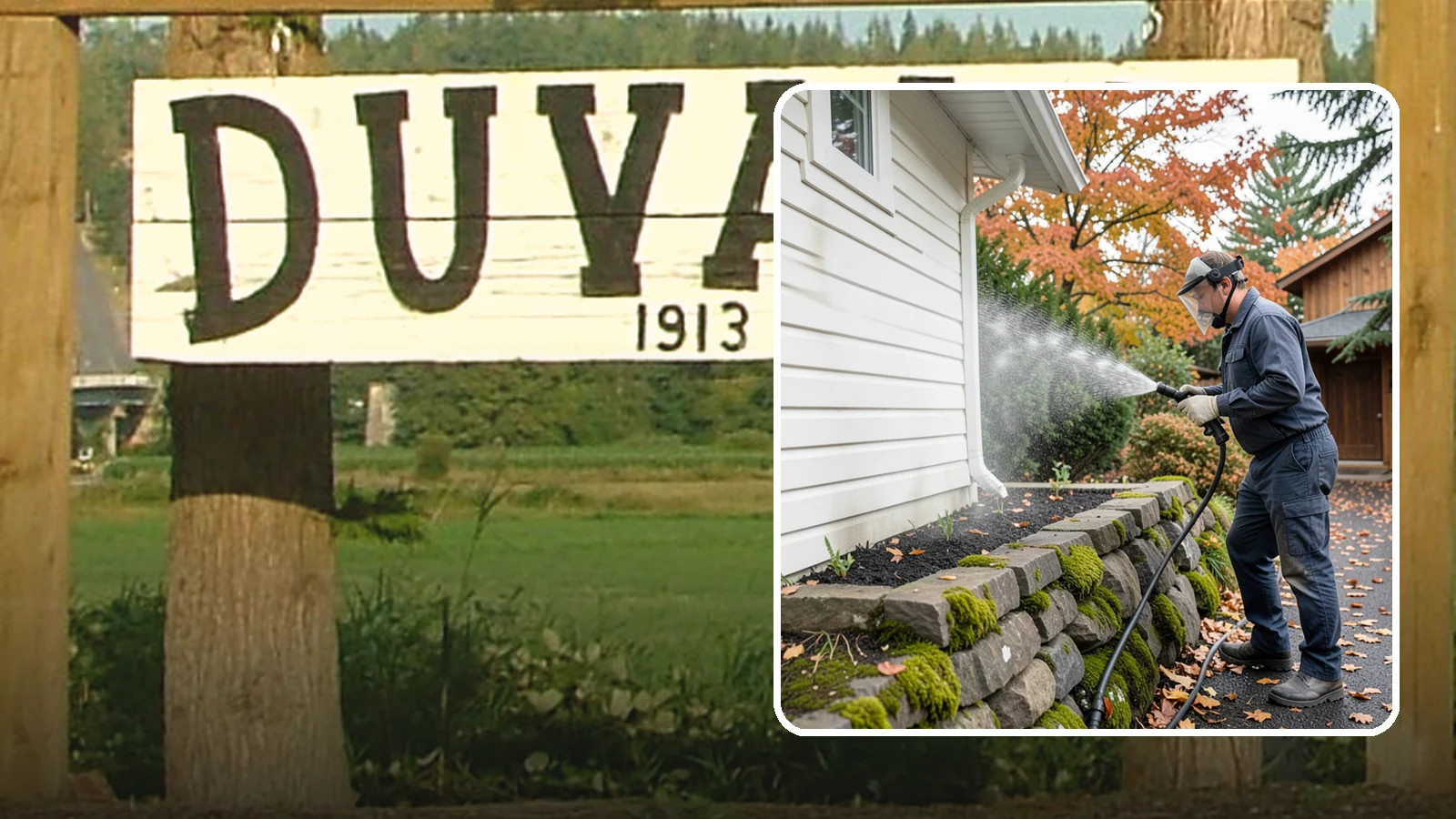 Garden Wall Cleaning in Duvall, King County, WA - We wash garden and retaining walls to clear the moss, soil stain, and efflorescence that mark these low landscape features.