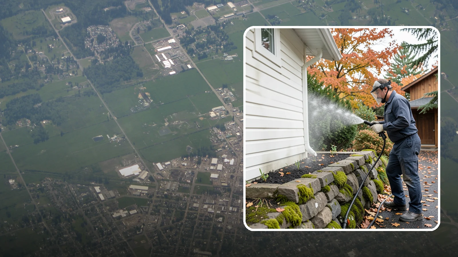 Garden Wall Cleaning in Enumclaw, King County, WA - We wash garden and retaining walls to clear the moss, soil stain, and efflorescence that mark these low landscape features.