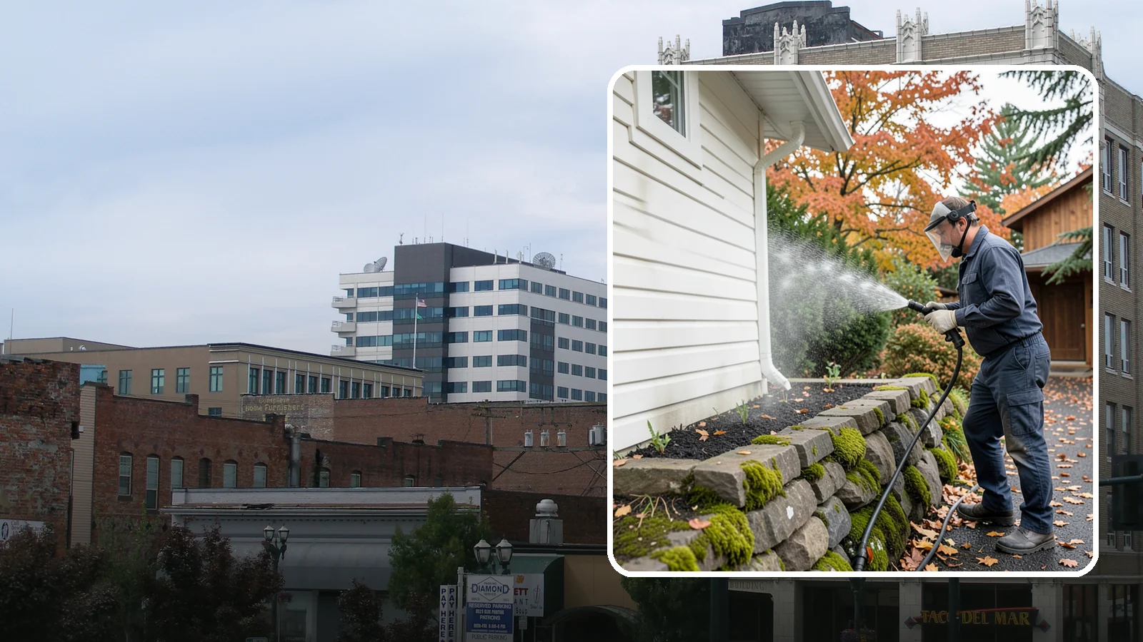 Garden Wall Cleaning in Everett, Snohomish County, WA - We wash garden and retaining walls to clear the moss, soil stain, and efflorescence that mark these low landscape features.