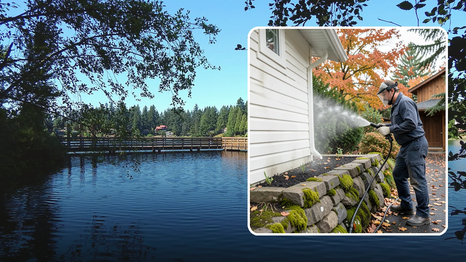 Garden Wall Cleaning in Federal Way, King County, WA - We wash garden and retaining walls to clear the moss, soil stain, and efflorescence that mark these low landscape features.
