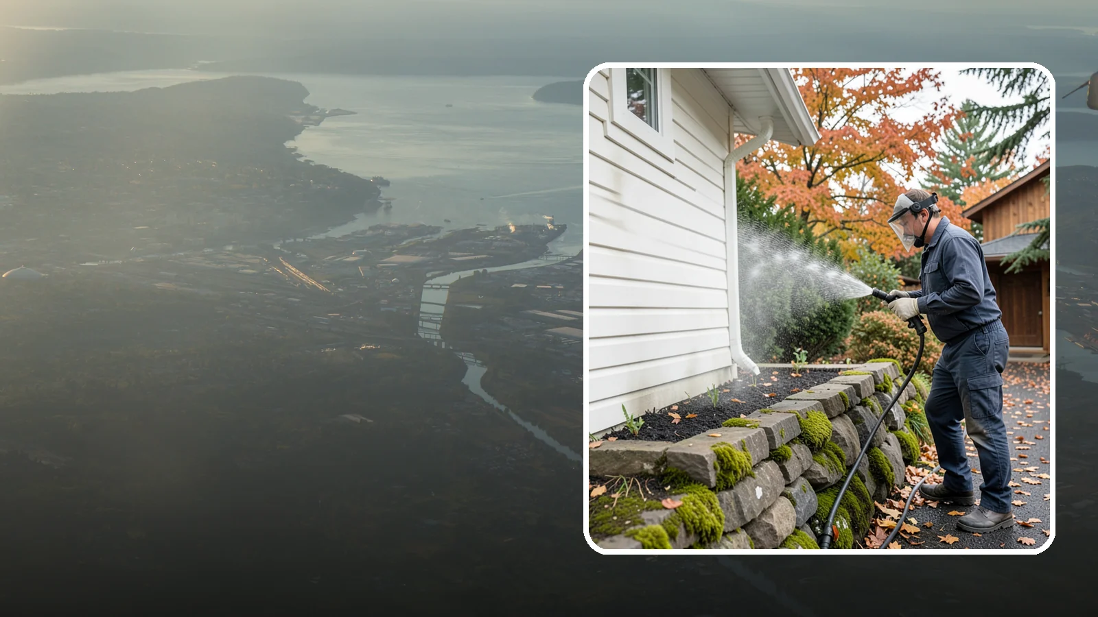 Garden Wall Cleaning in Fife, Pierce County, WA - We wash garden and retaining walls to clear the moss, soil stain, and efflorescence that mark these low landscape features.