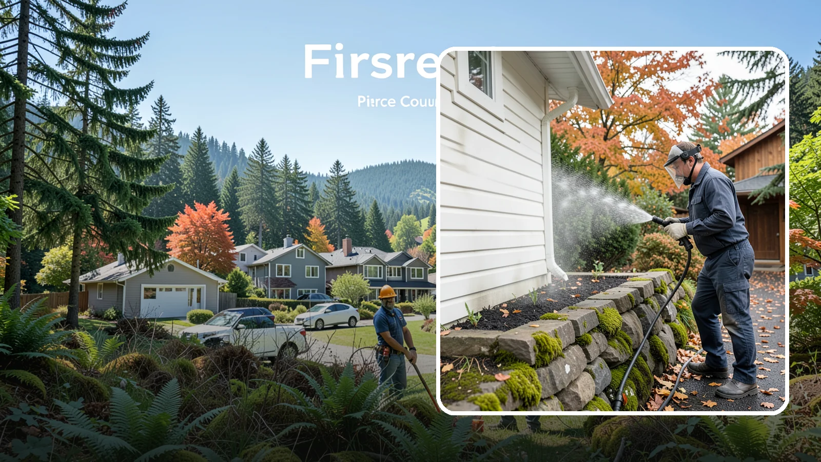 Garden Wall Cleaning in Fircrest, Pierce County, WA - We wash garden and retaining walls to clear the moss, soil stain, and efflorescence that mark these low landscape features.