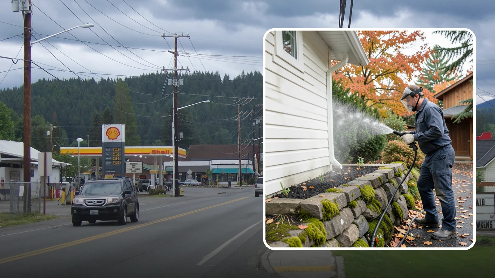 Garden Wall Cleaning in Granite Falls, Snohomish County, WA - We wash garden and retaining walls to clear the moss, soil stain, and efflorescence that mark these low landscape features.