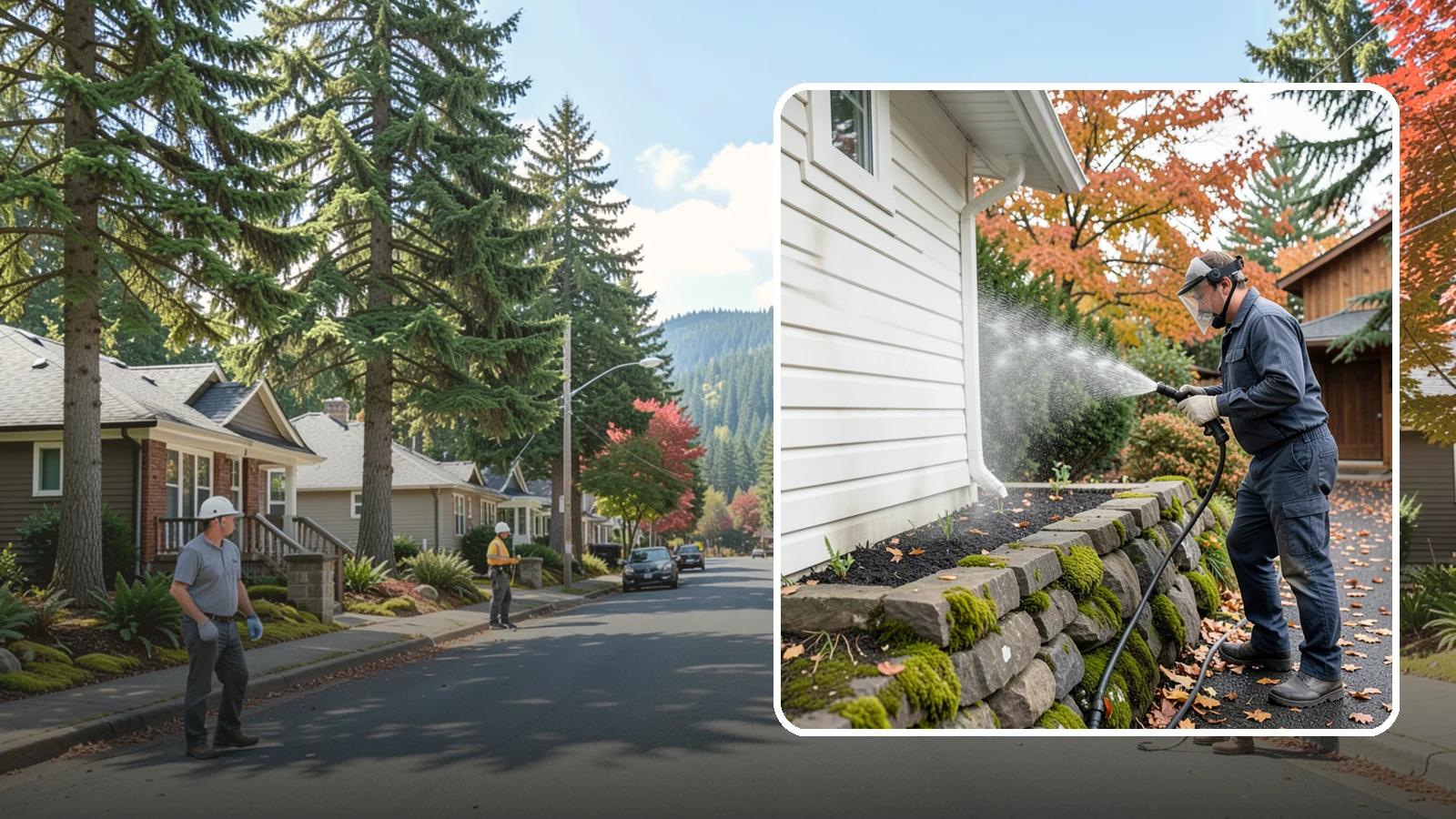 Garden Wall Cleaning in Hunts Point, King County, WA - We wash garden and retaining walls to clear the moss, soil stain, and efflorescence that mark these low landscape features.