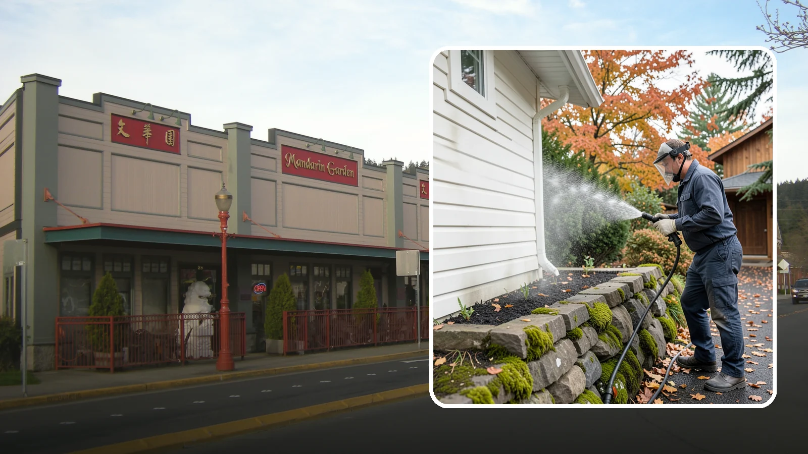 Garden Wall Cleaning in Issaquah, King County, WA - We wash garden and retaining walls to clear the moss, soil stain, and efflorescence that mark these low landscape features.