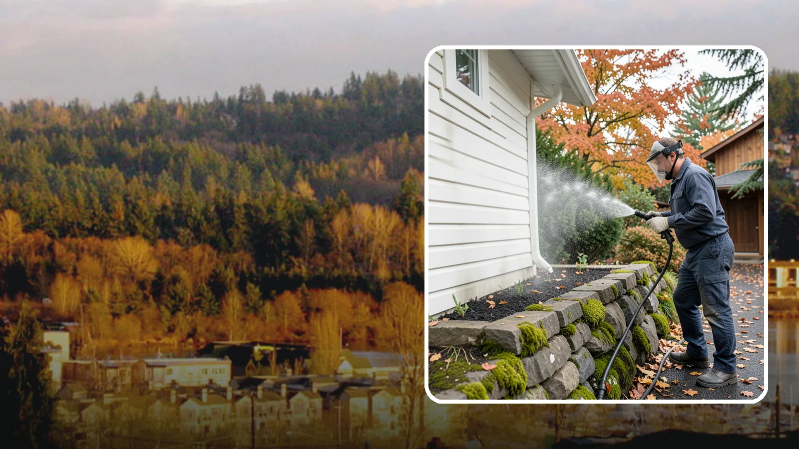 Garden Wall Cleaning in Kenmore, King County, WA - We wash garden and retaining walls to clear the moss, soil stain, and efflorescence that mark these low landscape features.