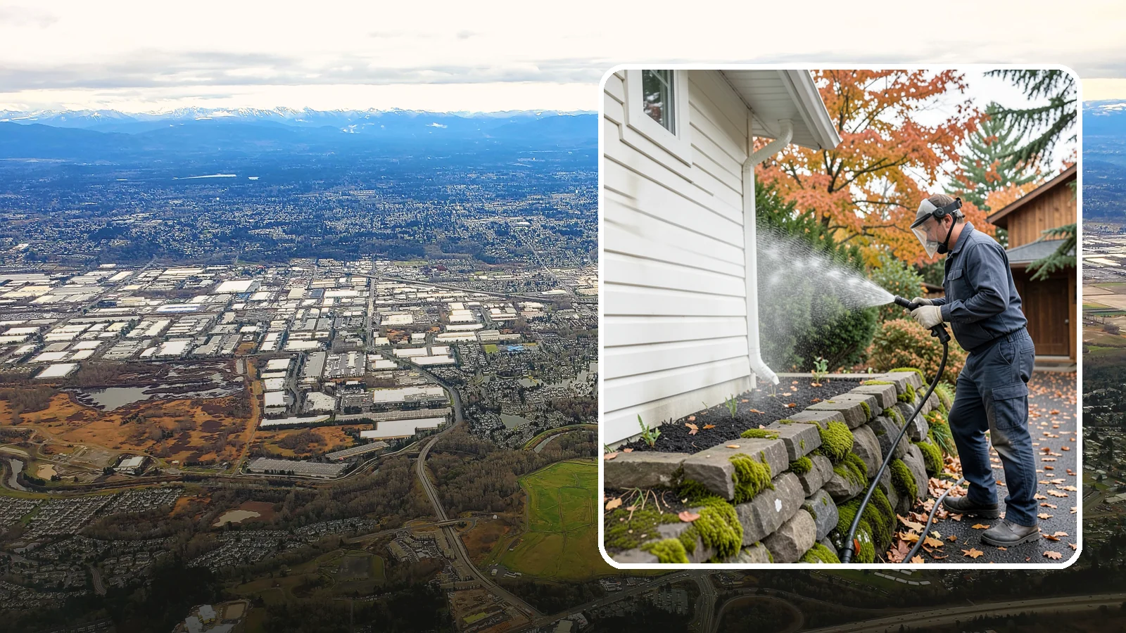 Garden Wall Cleaning in Kent, King County, WA - We wash garden and retaining walls to clear the moss, soil stain, and efflorescence that mark these low landscape features.
