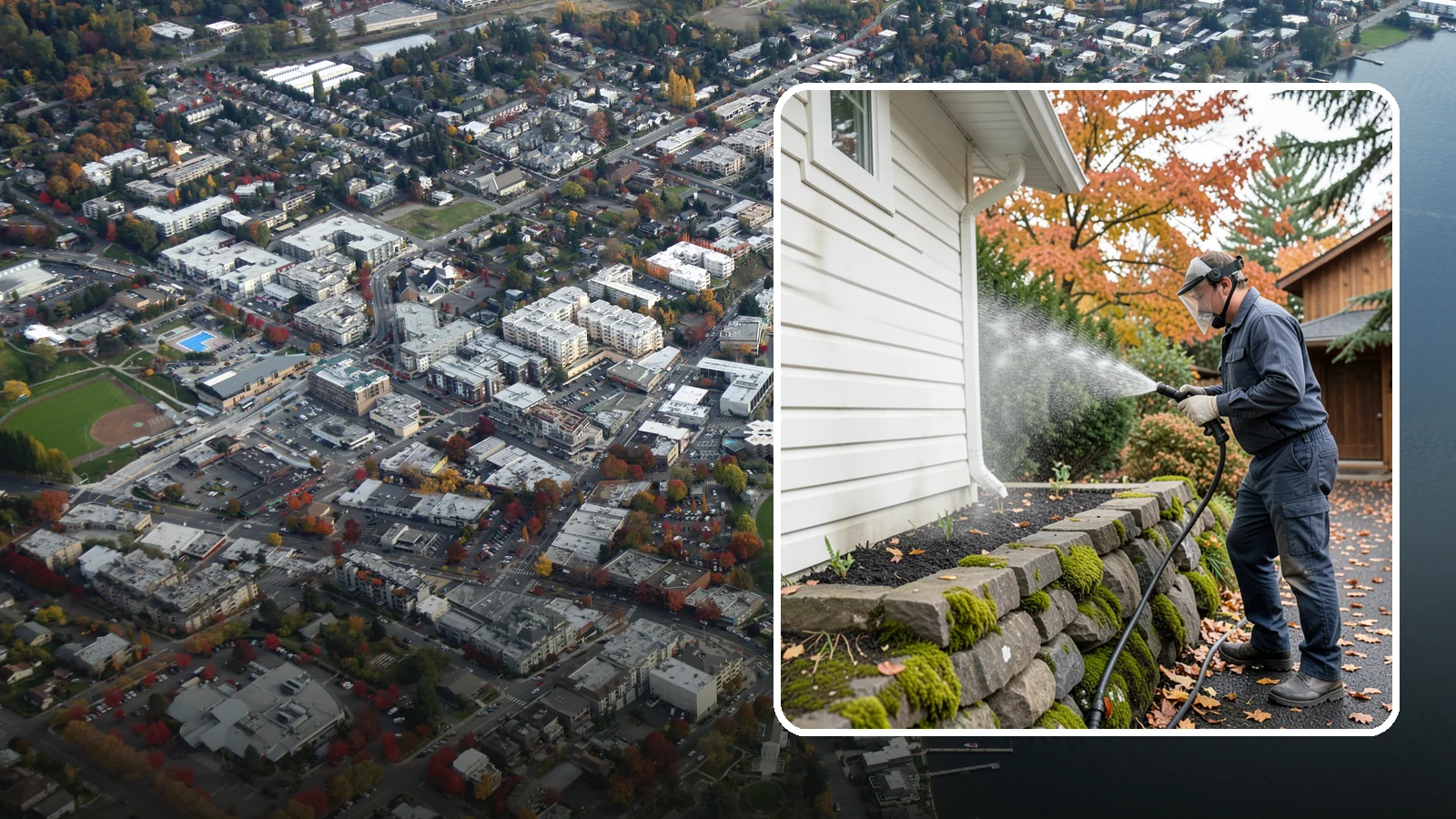 Garden Wall Cleaning in Kirkland, King County, WA - We wash garden and retaining walls to clear the moss, soil stain, and efflorescence that mark these low landscape features.