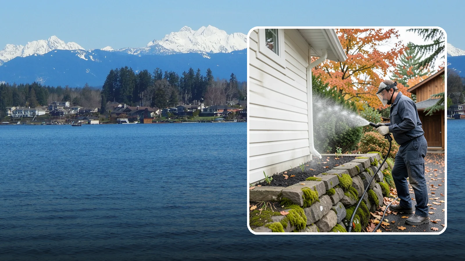 Garden Wall Cleaning in Lake Stevens, Snohomish County, WA - We wash garden and retaining walls to clear the moss, soil stain, and efflorescence that mark these low landscape features.