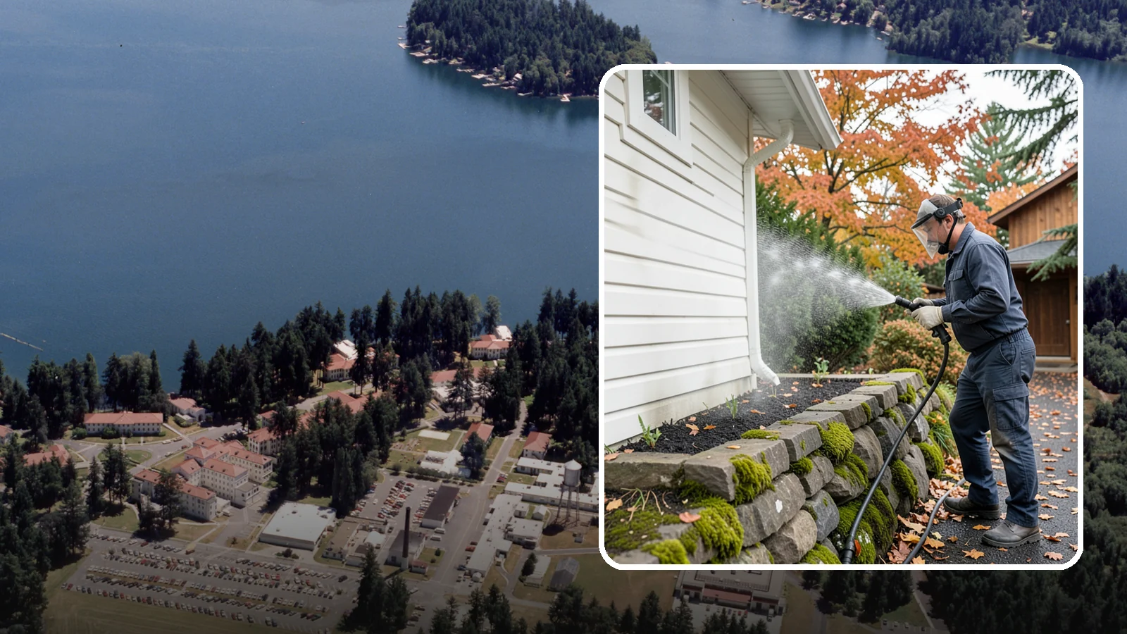 Garden Wall Cleaning in Lakewood, Pierce County, WA - We wash garden and retaining walls to clear the moss, soil stain, and efflorescence that mark these low landscape features.