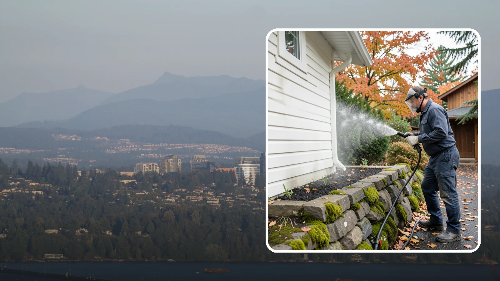 Garden Wall Cleaning in Medina, King County, WA - We wash garden and retaining walls to clear the moss, soil stain, and efflorescence that mark these low landscape features.