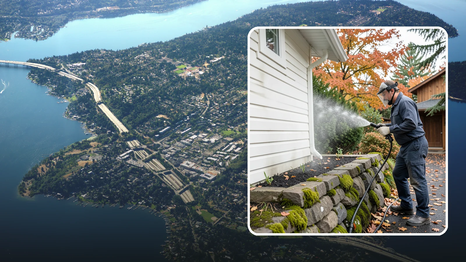 Garden Wall Cleaning in Mercer Island, King County, WA - We wash garden and retaining walls to clear the moss, soil stain, and efflorescence that mark these low landscape features.