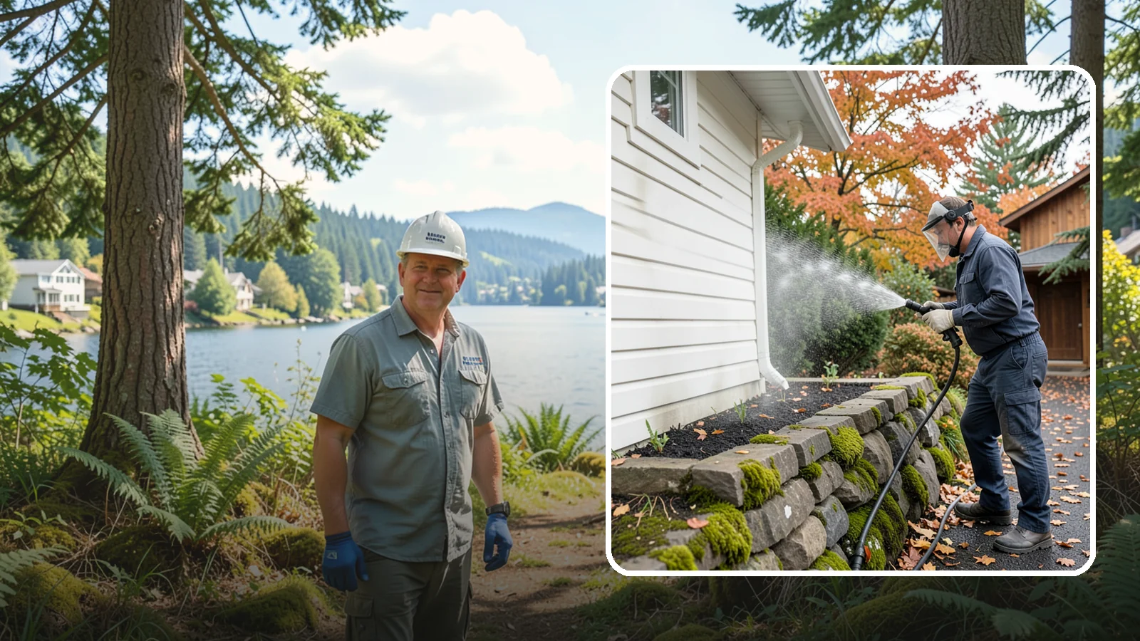 Garden Wall Cleaning in Milton, King County, WA - We wash garden and retaining walls to clear the moss, soil stain, and efflorescence that mark these low landscape features.