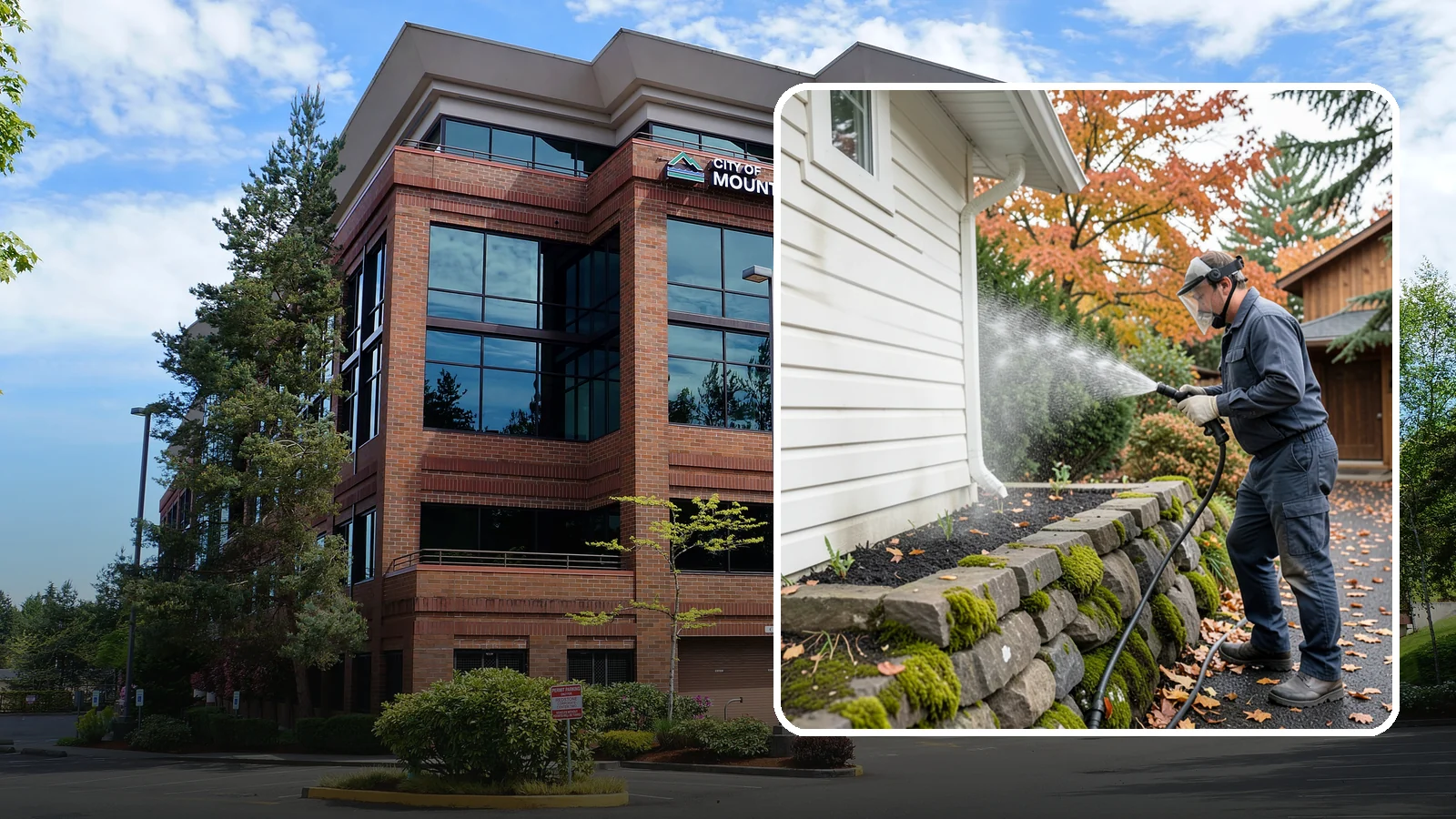 Garden Wall Cleaning in Mountlake Terrace, Snohomish County, WA - We wash garden and retaining walls to clear the moss, soil stain, and efflorescence that mark these low landscape features.