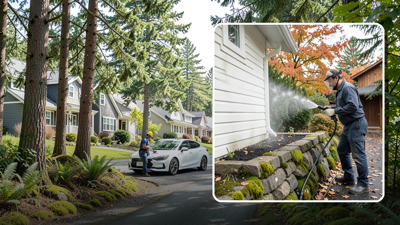 Garden Wall Cleaning in Normandy Park, King County, WA - We wash garden and retaining walls to clear the moss, soil stain, and efflorescence that mark these low landscape features.