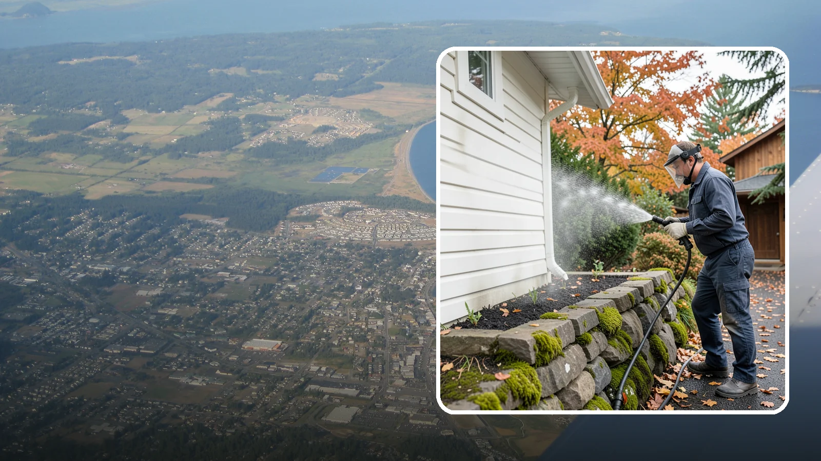Garden Wall Cleaning in Oak Harbor, Island County, WA - We wash garden and retaining walls to clear the moss, soil stain, and efflorescence that mark these low landscape features.
