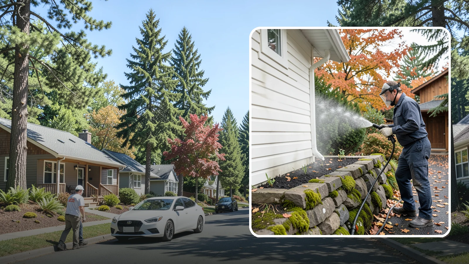 Garden Wall Cleaning in Orting, Pierce County, WA - We wash garden and retaining walls to clear the moss, soil stain, and efflorescence that mark these low landscape features.