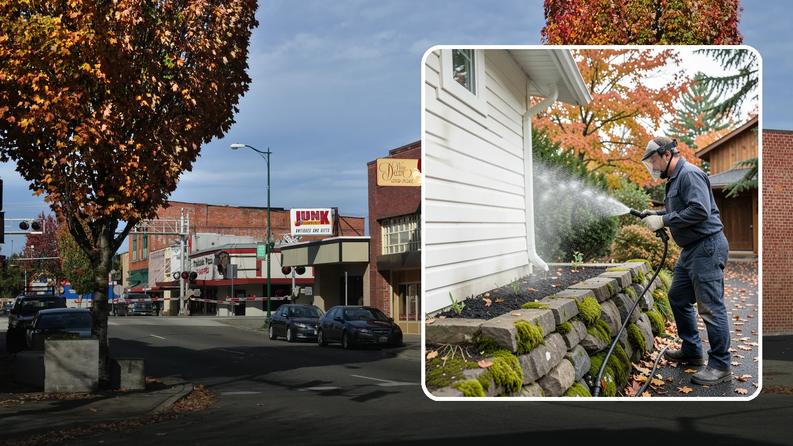 Garden Wall Cleaning in Puyallup, Pierce County, WA - We wash garden and retaining walls to clear the moss, soil stain, and efflorescence that mark these low landscape features.