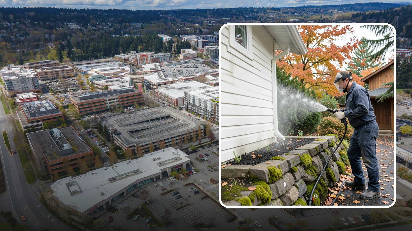 Garden Wall Cleaning in Redmond, King County, WA - We wash garden and retaining walls to clear the moss, soil stain, and efflorescence that mark these low landscape features.
