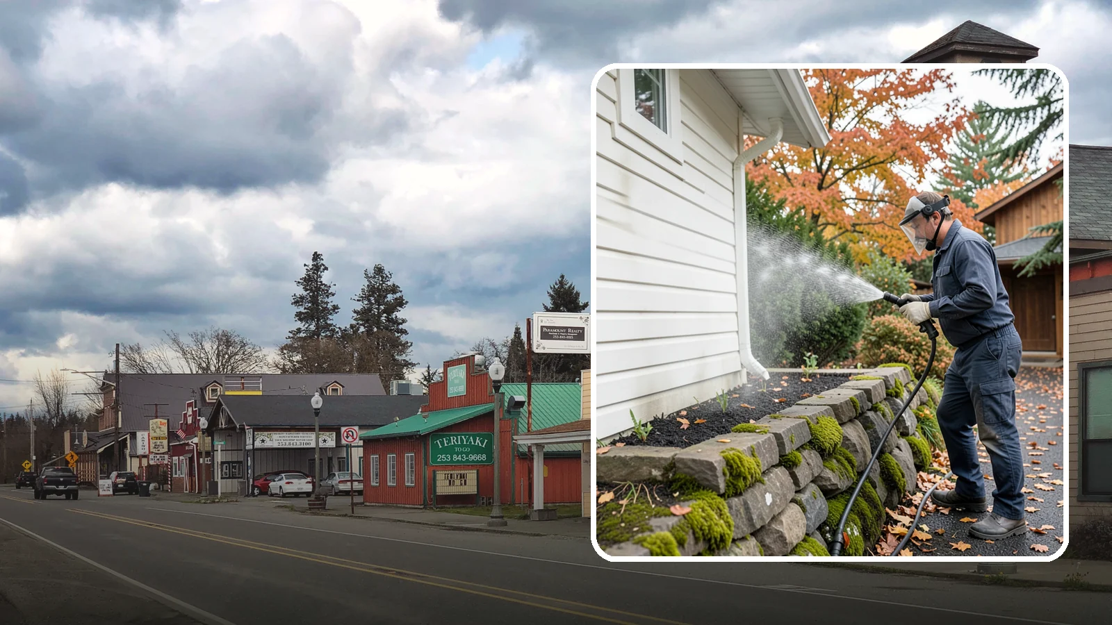 Garden Wall Cleaning in Roy, Pierce County, WA - We wash garden and retaining walls to clear the moss, soil stain, and efflorescence that mark these low landscape features.