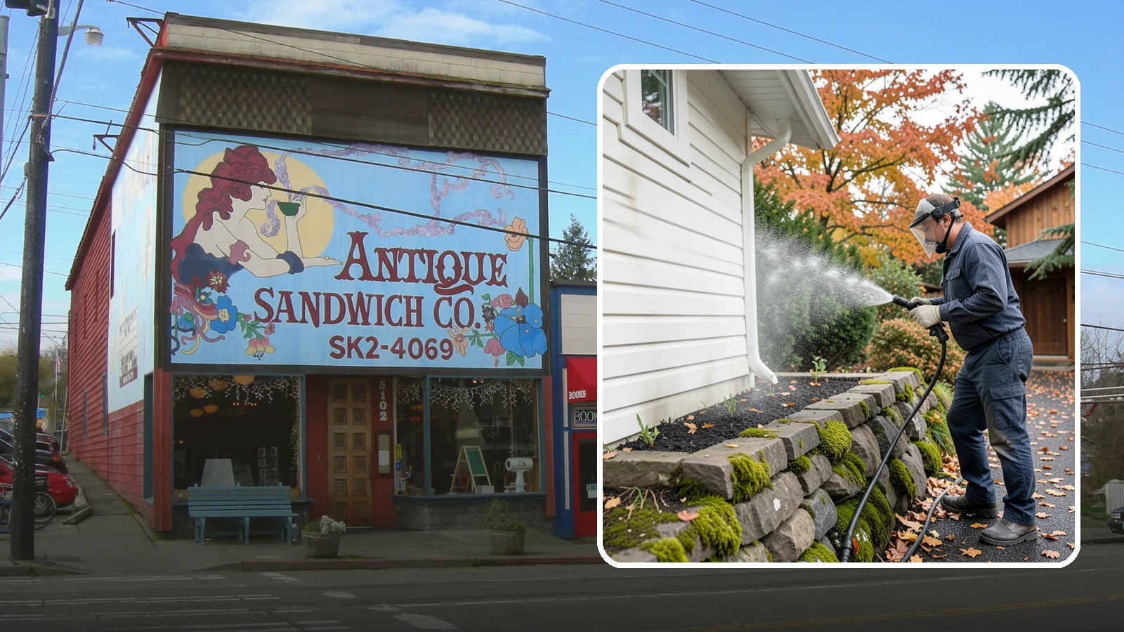 Garden Wall Cleaning in Ruston, Pierce County, WA - We wash garden and retaining walls to clear the moss, soil stain, and efflorescence that mark these low landscape features.