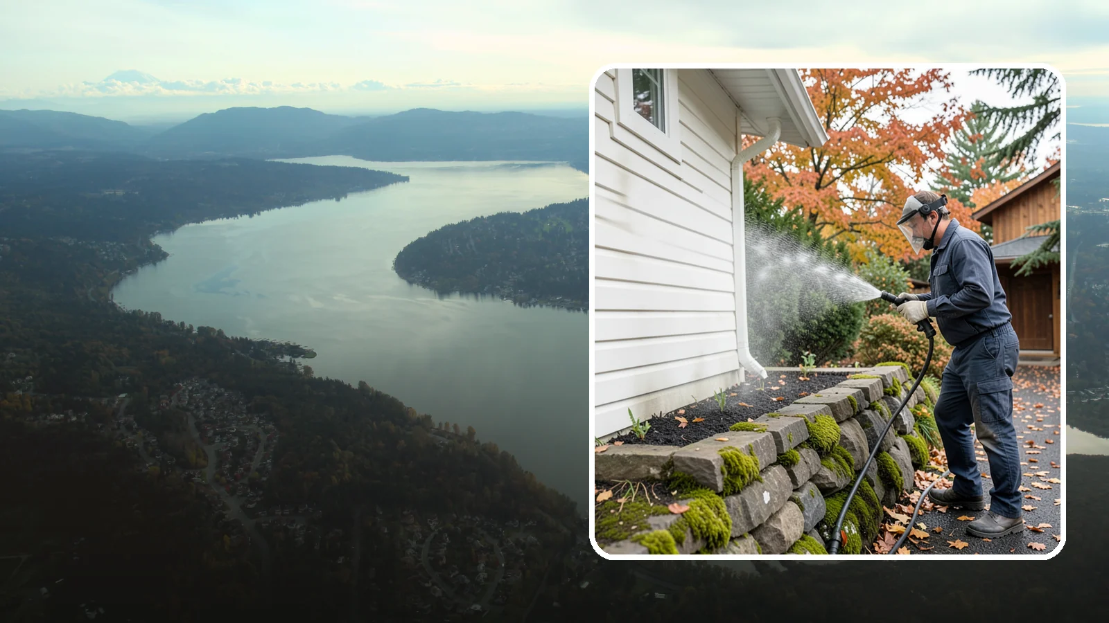 Garden Wall Cleaning in Sammamish, King County, WA - We wash garden and retaining walls to clear the moss, soil stain, and efflorescence that mark these low landscape features.