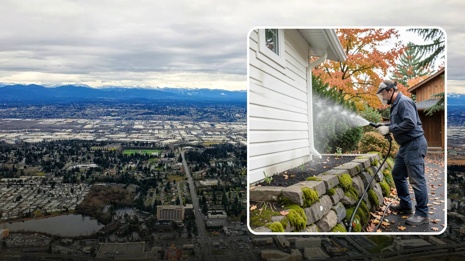 Garden Wall Cleaning in SeaTac, King County, WA - We wash garden and retaining walls to clear the moss, soil stain, and efflorescence that mark these low landscape features.