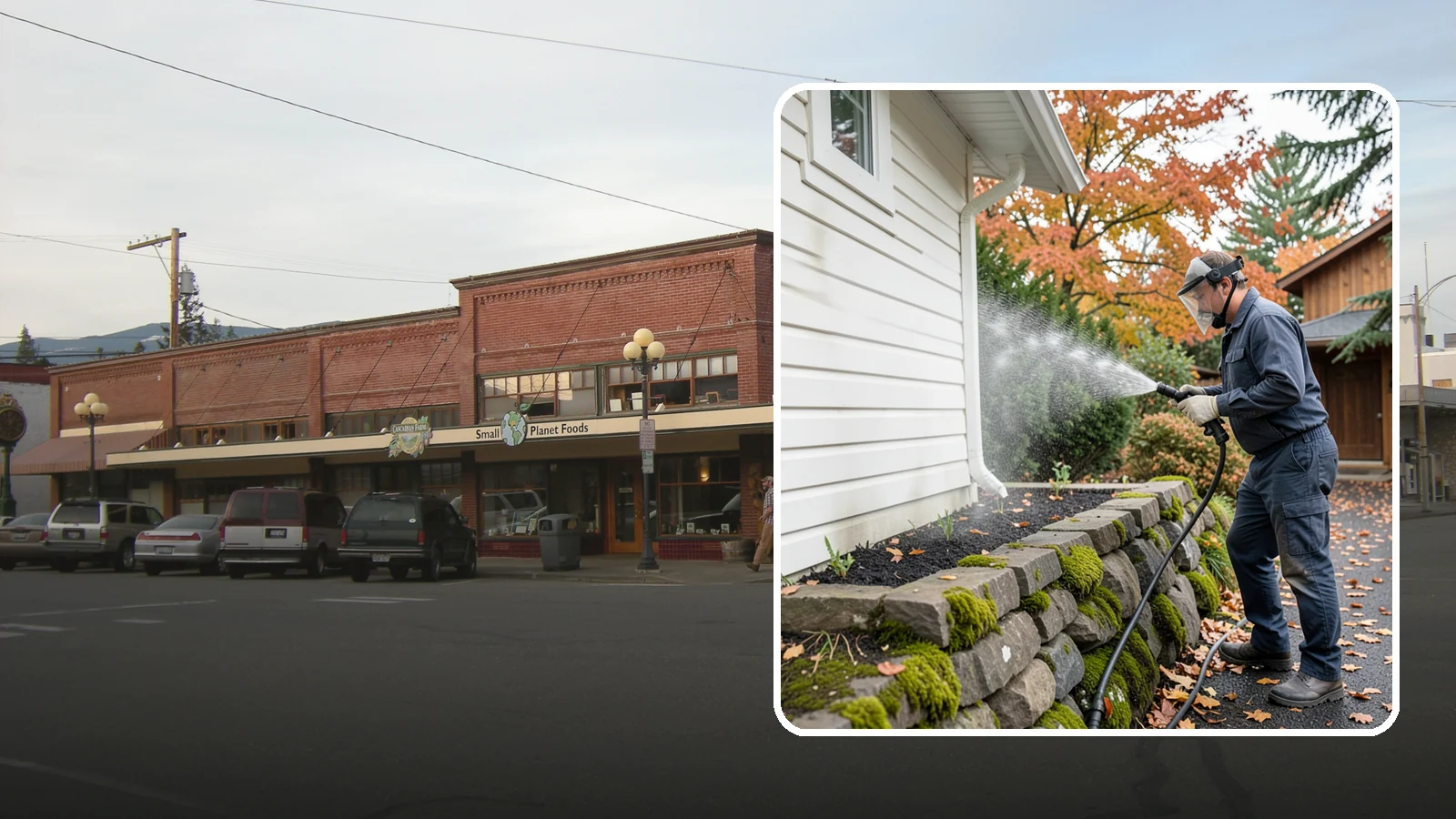 Garden Wall Cleaning in Sedro-Woolley, Skagit County, WA - We wash garden and retaining walls to clear the moss, soil stain, and efflorescence that mark these low landscape features.
